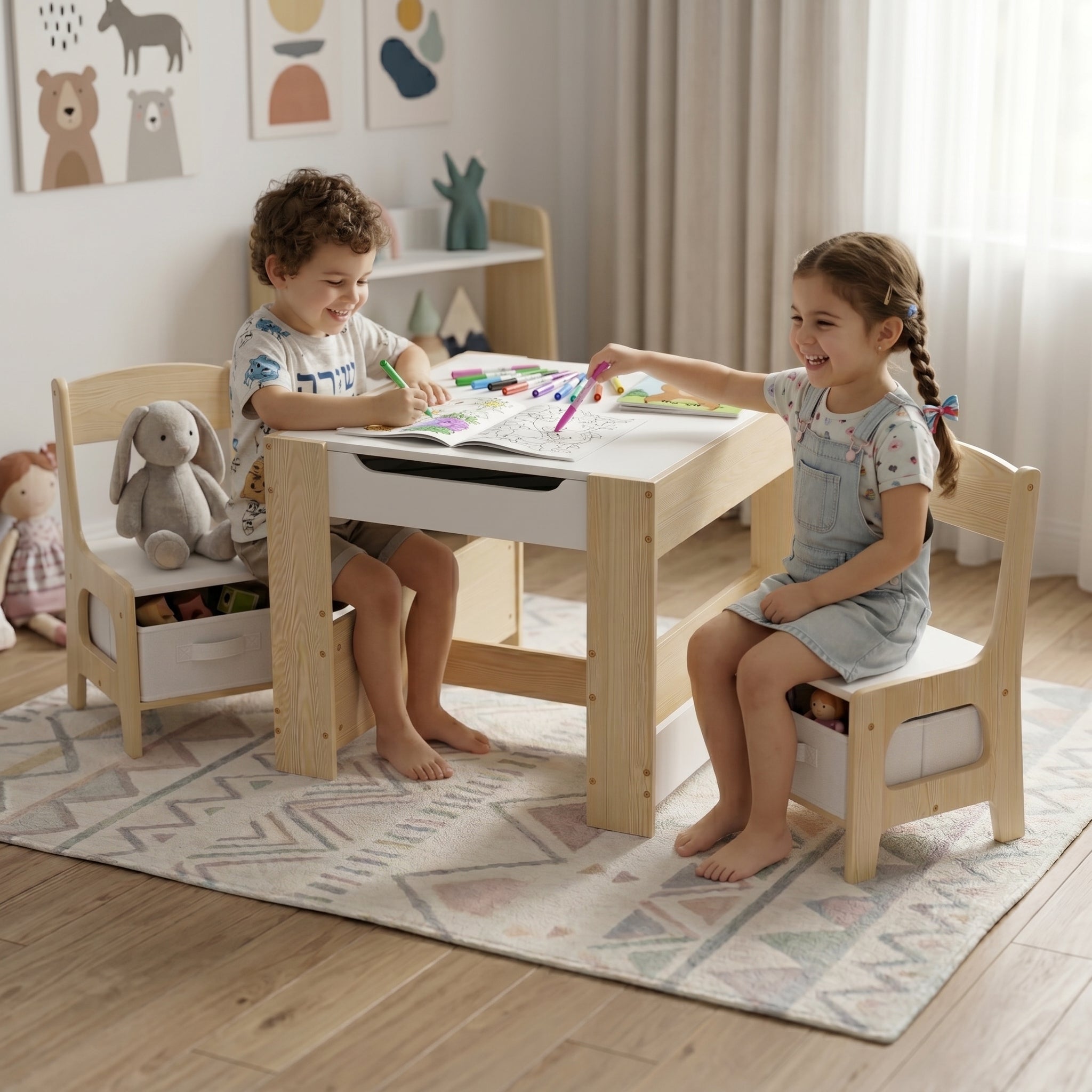 שולחן יצירה מרובע עם אחסון