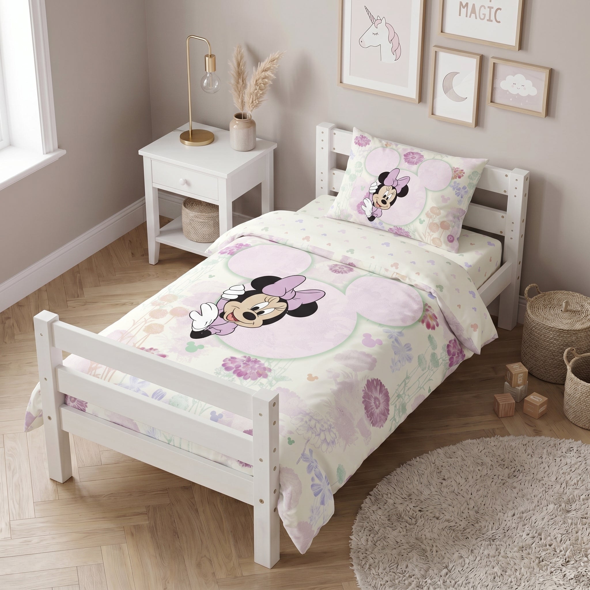 סט מצעים למיטת מעבר Minnie flowers