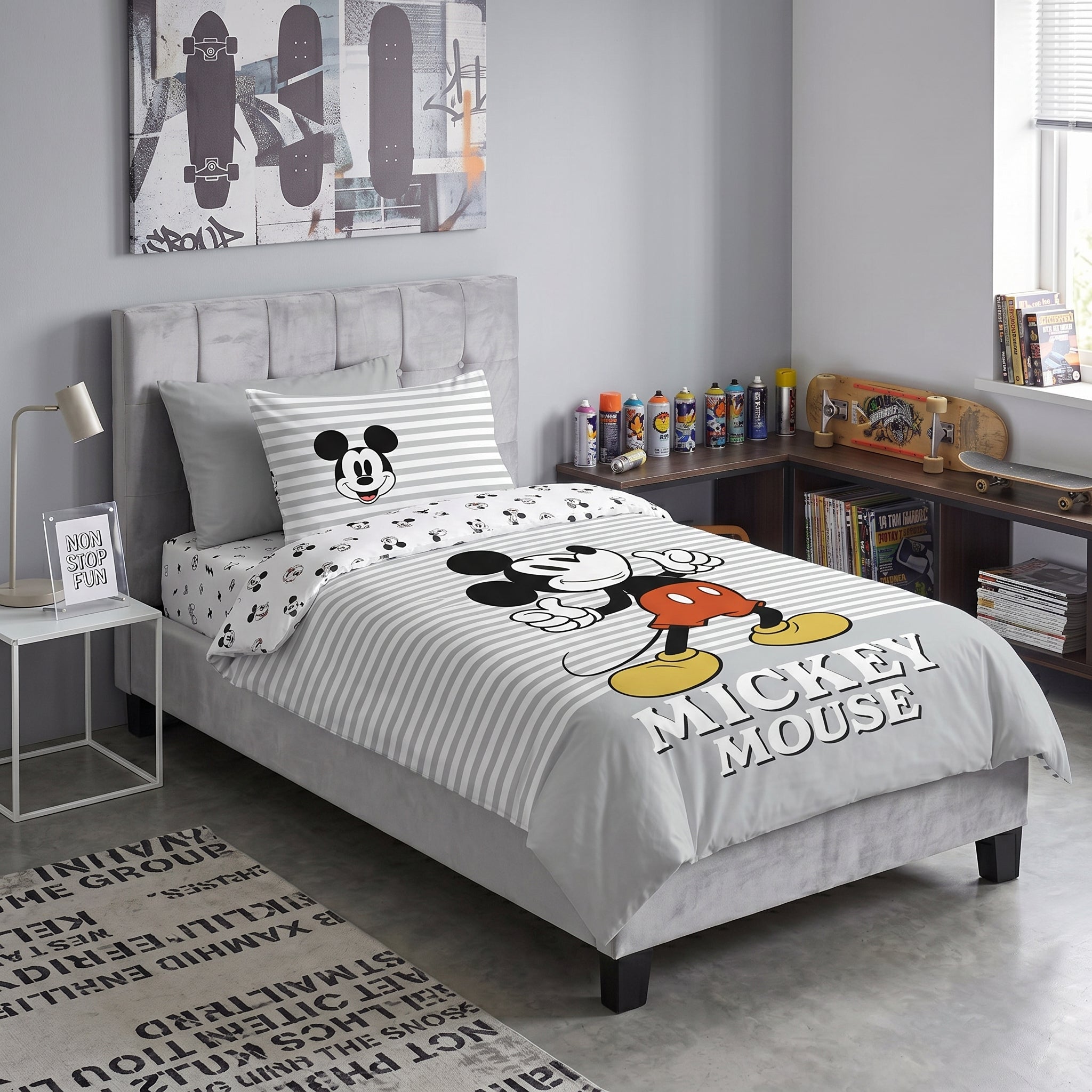 סט מצעים למיטת נוער Mickey grey